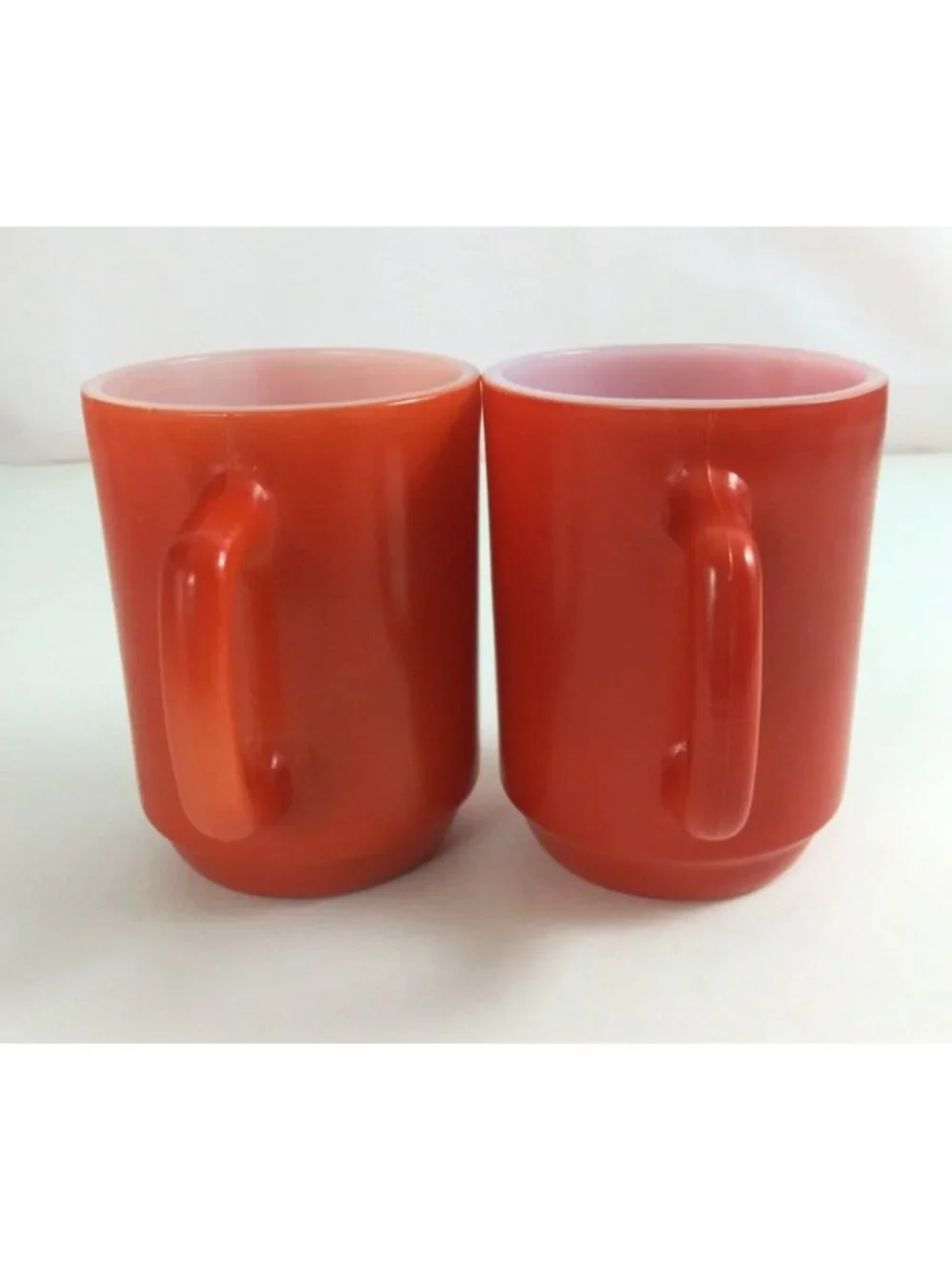 Vintage Set Of 2 Fire King Anchor Hocking D Handle Orange Milk Glass Coffee Cups